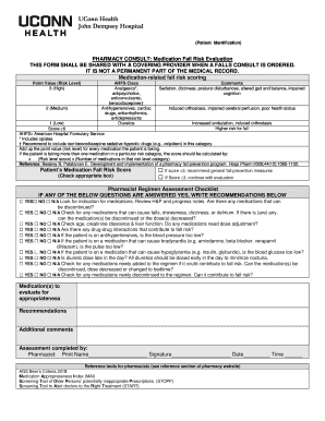Pharmacy Medication Fall Risk Evaluation Form