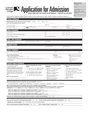 Colorado Mountain College Application for Admission