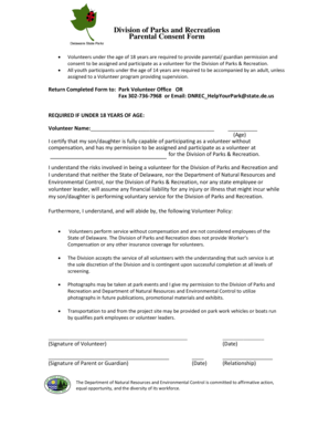 Delaware Parks and Recreation Volunteer Parental Consent Form