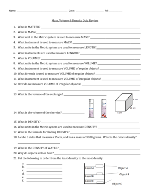 Mass, Volume & Density Quiz Review