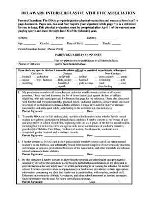 Delaware Interscholastic Athletic Association Pre-Participation Physical Evaluation