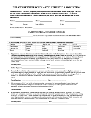 Delaware Interscholastic Athletic Association Pre-Participation Physical Evaluation and Consents Form