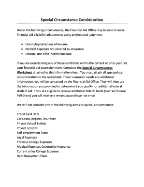 Special Circumstances Worksheet