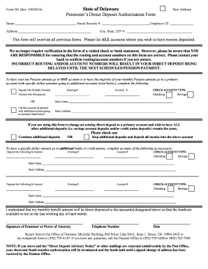 Pensioner's Direct Deposit Authorization Form