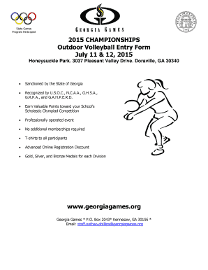 2015 Georgia Games Outdoor Volleyball Entry Form