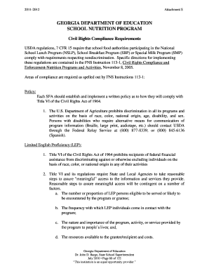 Georgia Civil Rights Compliance Requirements for School Nutrition Programs