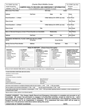 Camper Health Record and Emergency Information Form