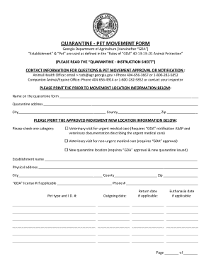 Quarantine Pet Movement Form