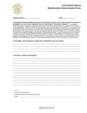 Manifestation Determination Form