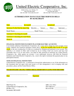 Authorization to Pay Electric Bills by Bank Draft