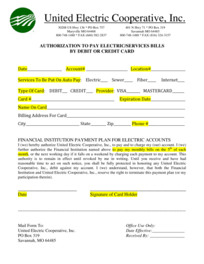 Authorization to Pay Electric Services by Debit or Credit Card