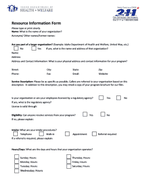 Resource Information Form
