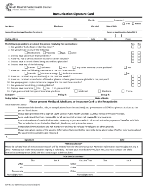 Immunization Signature Card