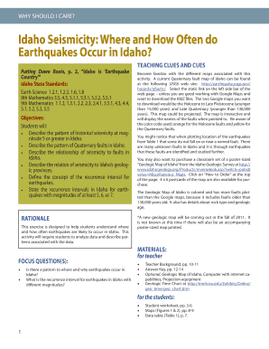 Idaho Earthquake Activity Worksheet