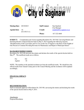 Printable irs form 4868 - SUBJECT Consideration and Action regarding Resolution No - ci saginaw tx