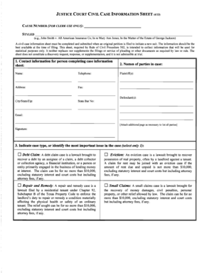 Justice Court Civil Case Information Sheet