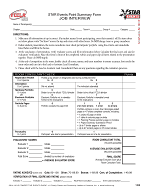 FCCLA Job Interview Point Summary Form