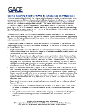 GACE Test Course Matching Chart