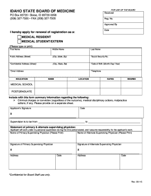 Idaho Medical Resident Registration Renewal Form