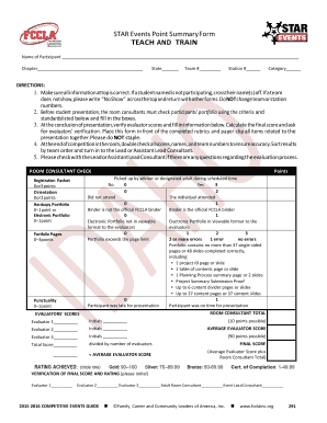 STAR Events Point Summary Form