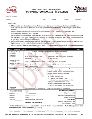 STAR Events Point Summary Form