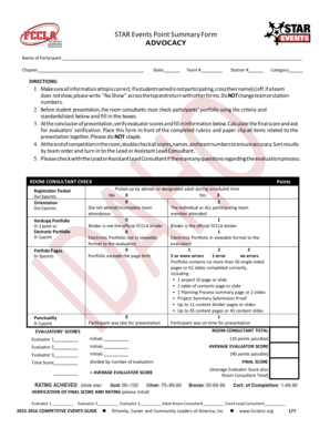 STAR Events Advocacy Point Summary Form