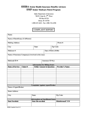 SHIBA Complaint Form