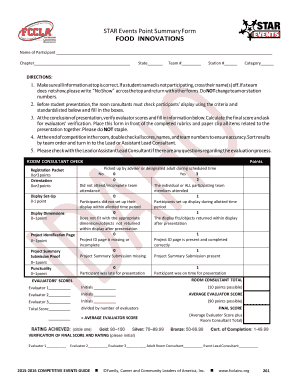 STAR Events Food Innovations Point Summary Form