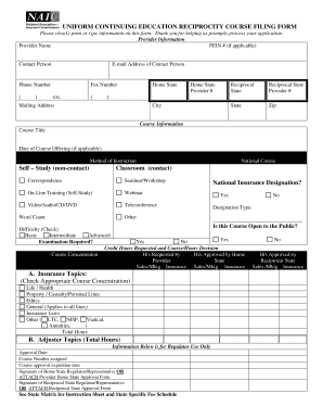 Uniform Continuing Education Reciprocity Course Filing Form