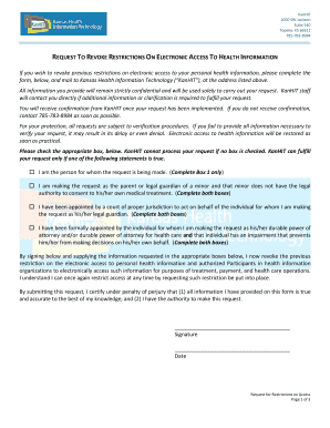 Request to Revoke Restrictions on Electronic Access to Health Information