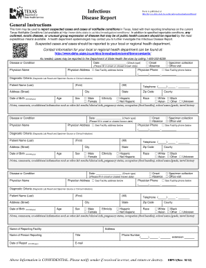 Texas Infectious Disease Report Form
