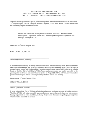 Income statement example - NOTICE OF JOINT MEETING FOR WILLIS ECONOMIC DEVELOPMENT - ci willis tx