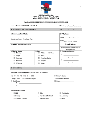 Family Self Sufficiency Assessment Questionnaire