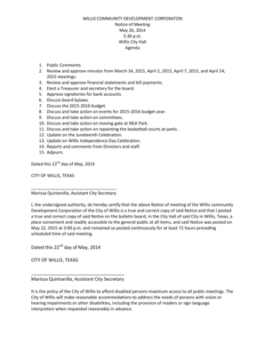 Staff attendance register - WILLIS COMMUNITY DEVELOPMENT CORPORATON May 26 2014 - ci willis tx