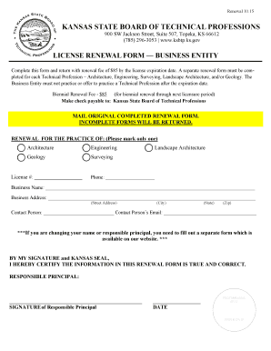 Kansas Business Entity License Renewal Form