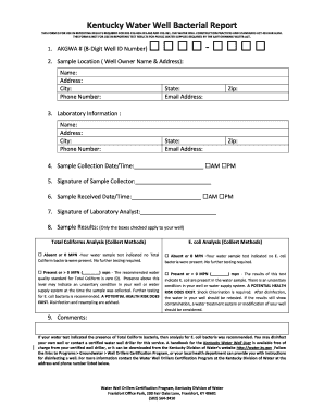 Kentucky Water Well Bacterial Report
