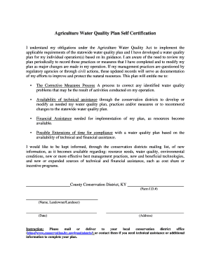 Agriculture Water Quality Plan Self Certification