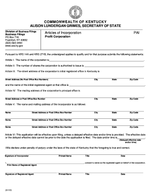 Kentucky Articles of Incorporation