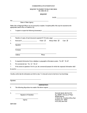 Kentucky Public Records Inspection Request