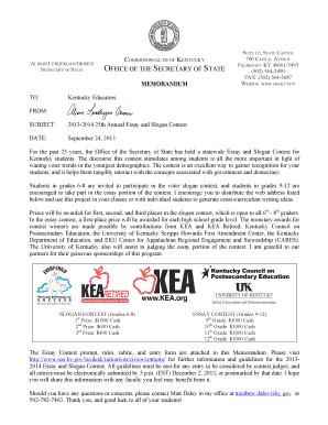 Kentucky Essay and Slogan Contest Entry Form