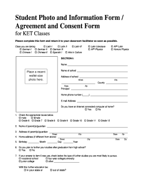 Student Photo and Information Form for KET Classes