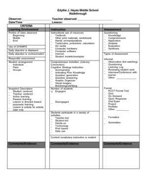 Teacher Observation Walkthrough Form