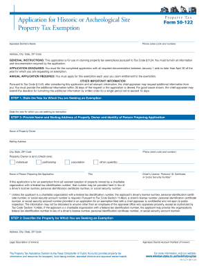 Texas Historic or Archeological Site Property Tax Exemption Form