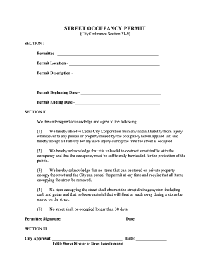 Movie permission slip template - STREET OCCUPANCY PERMIT - cedarcityorg