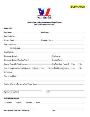 Export invoice format in excel - FOOD VENDOR - Weatherford