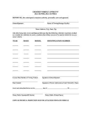 Crushed Vehicle Affidavit