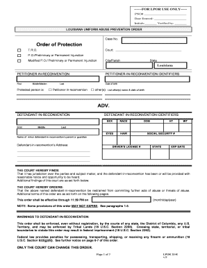 Louisiana Uniform Abuse Prevention Order