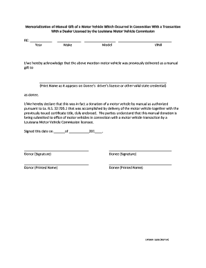 Louisiana Manual Gift of Motor Vehicle Form