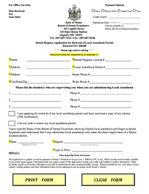 Dental Hygiene Local Anesthesia Permit Renewal Application