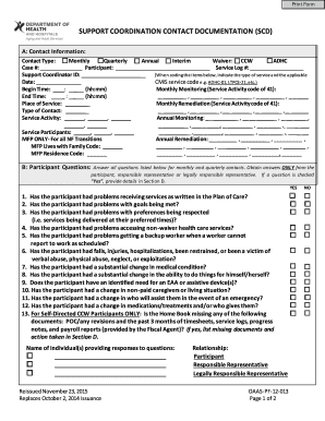 Support Coordination Contact Documentation